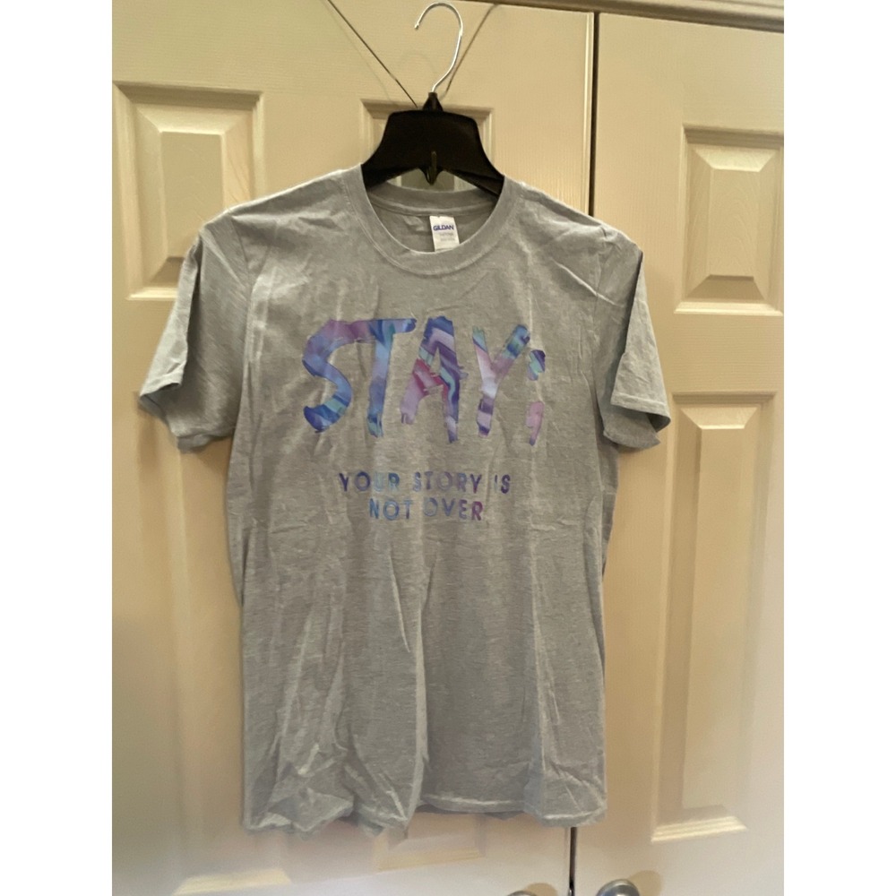 Gildan Graphic Tee Unisex Medium Grey New Stay Your Story Is Not Over Semicolon